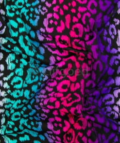 badpak lycra zwart wit paars turquoise fel roze 148cm panter print