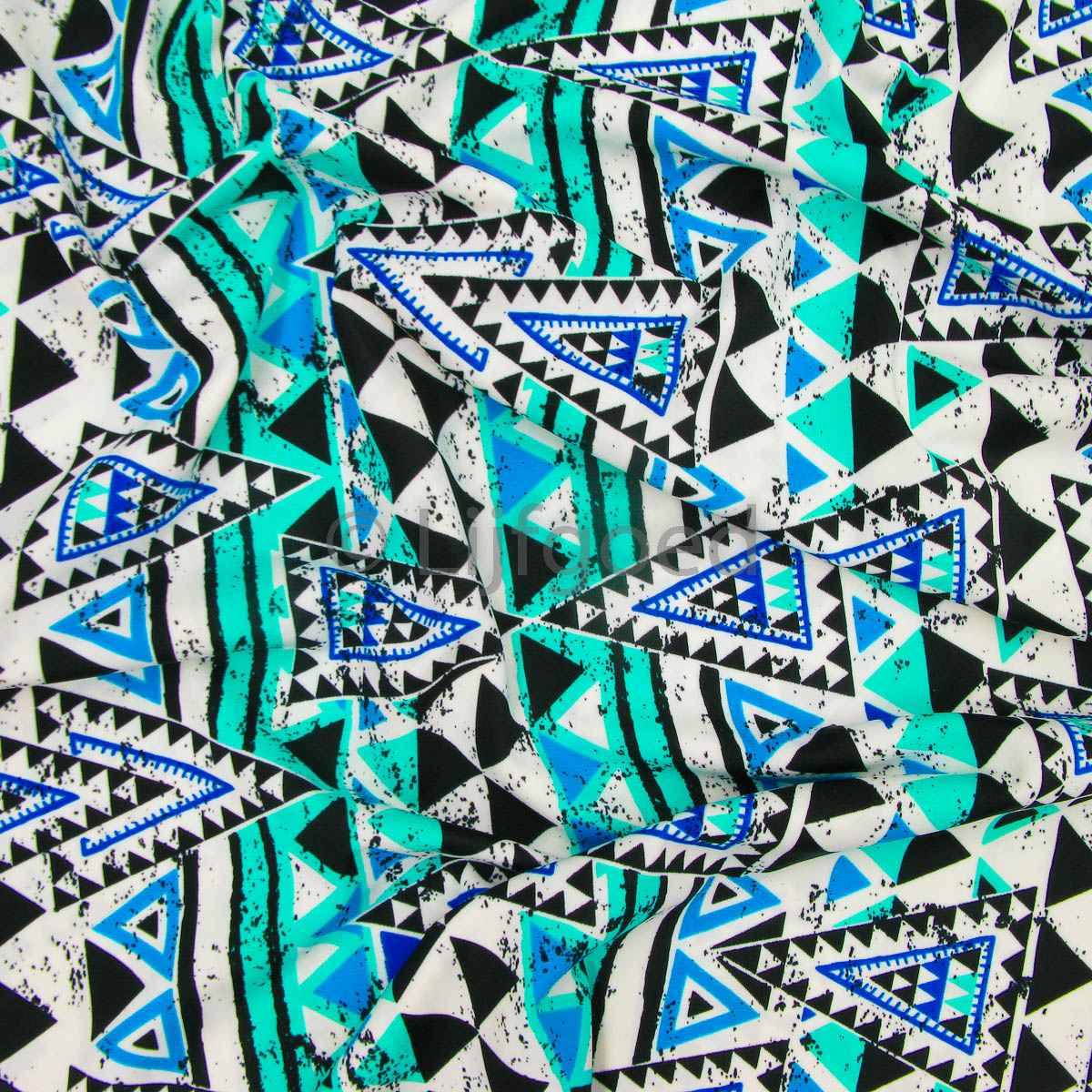 badpak lycra zwart wit turquoise driehoekjes 150cm