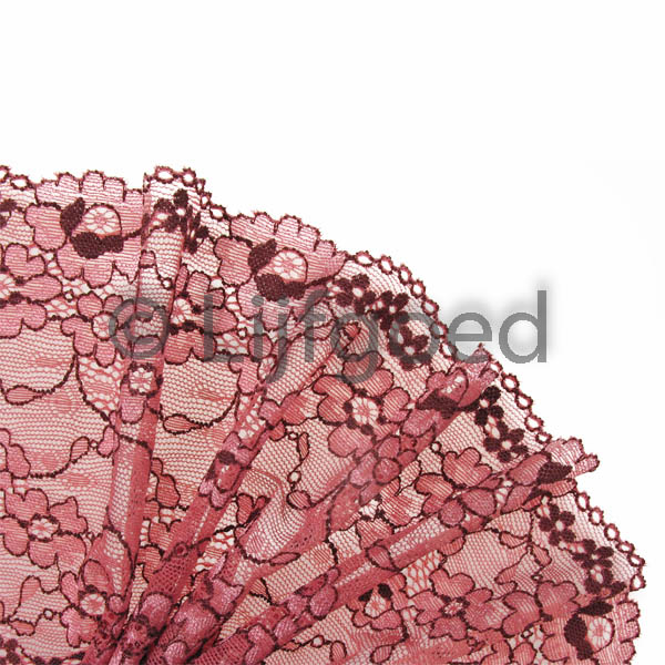 kant oud roze/bruin 14,5cm glanzende bloemen/bruin contour elastisch