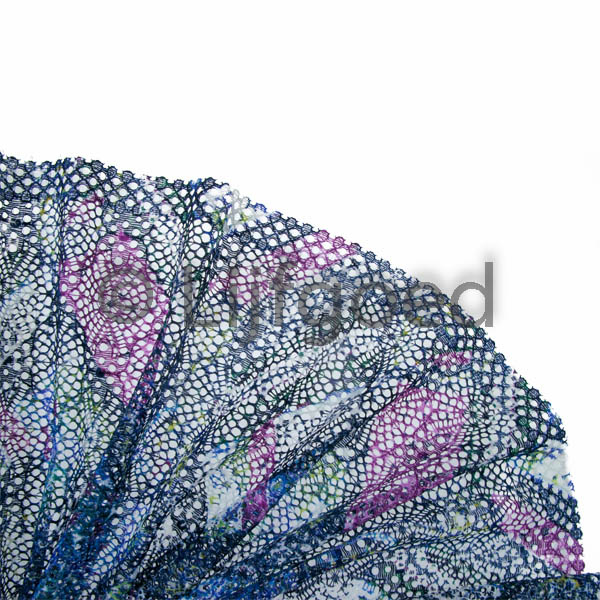 kant multi color donker blauw/cerise 22,5cm grafische print elastisch