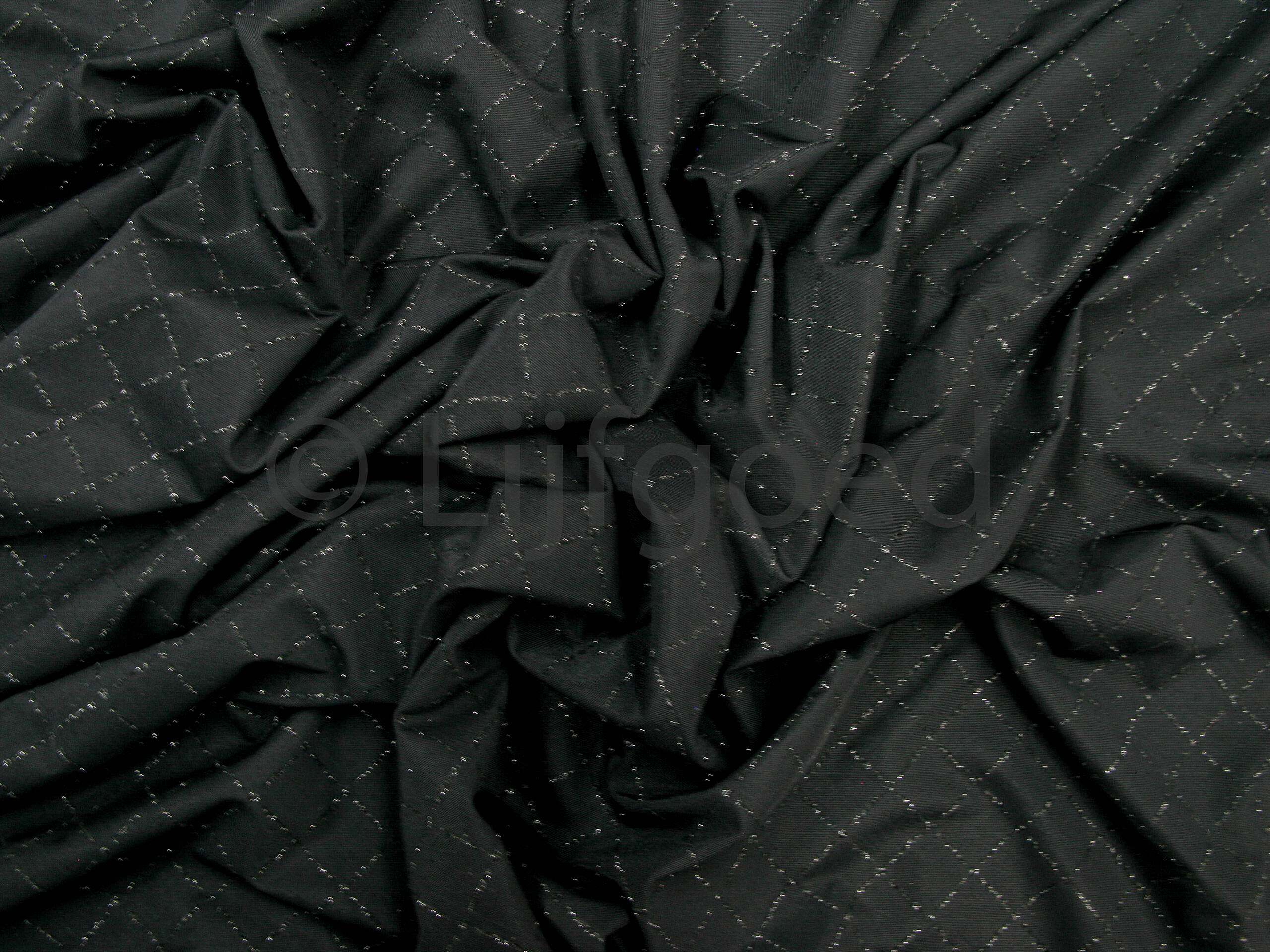 lycra zwart beetje transparant met glitter ruitje soepel