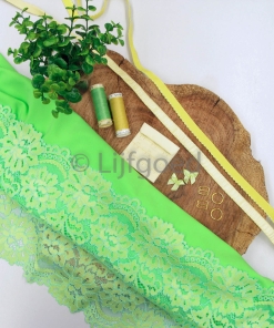 Lingeriepakket groen met gele afwerking 12mm schouderband & L+R kant