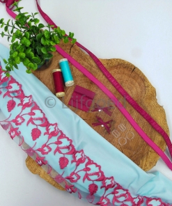 Lingeriepakket licht aqua met cerise afwerking 12mm schouderband & L+R kant