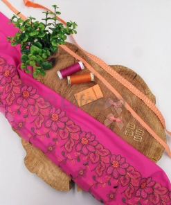 Lingeriepakket hard roze met oranje afwerking 15mm schouderband & L+R kant